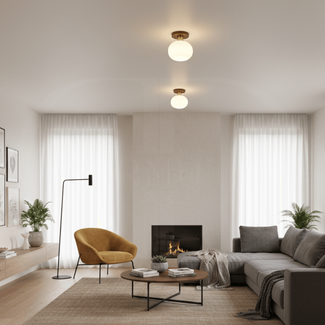 Deckenleuchte Holz & Milchglas