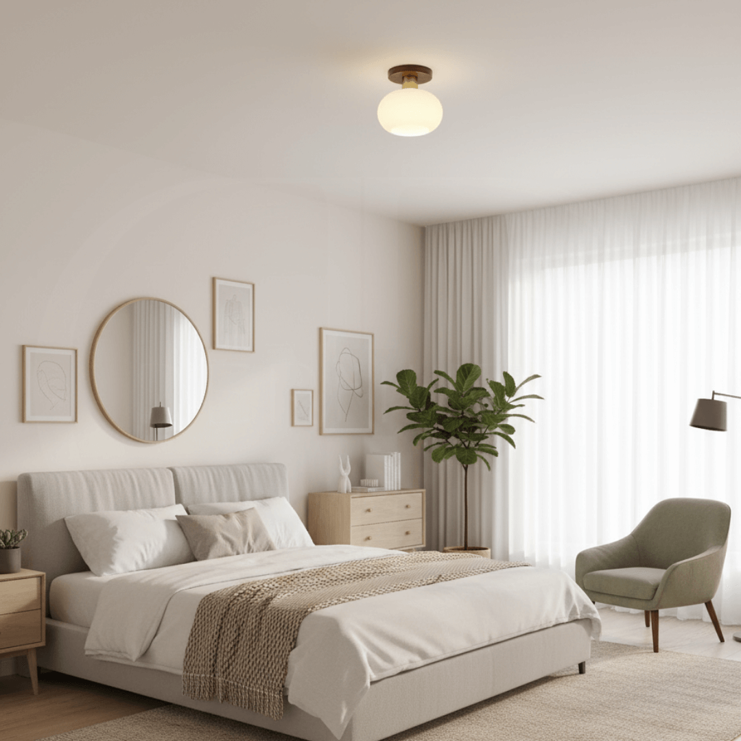 Deckenleuchte Holz & Milchglas