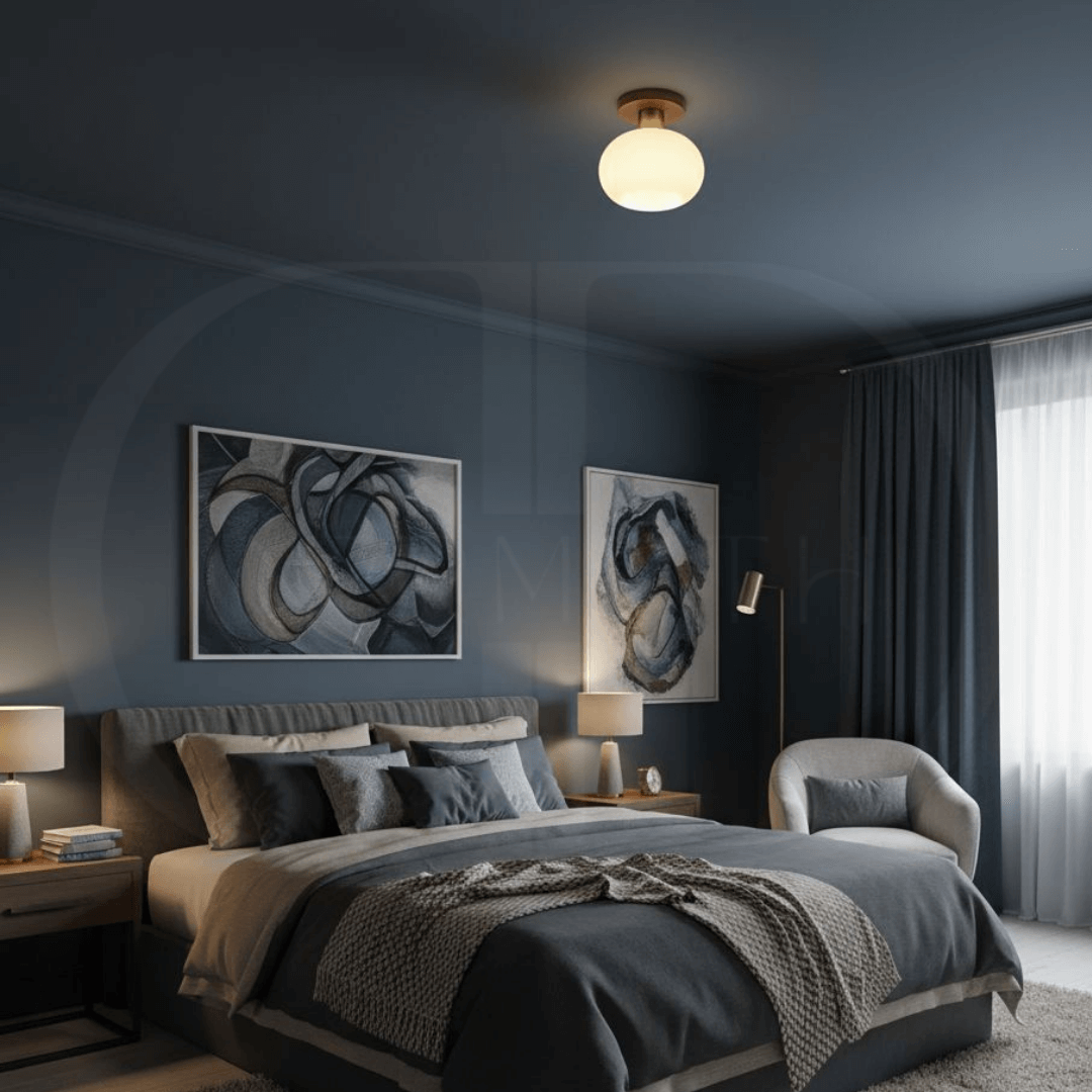 Deckenleuchte Holz & Milchglas