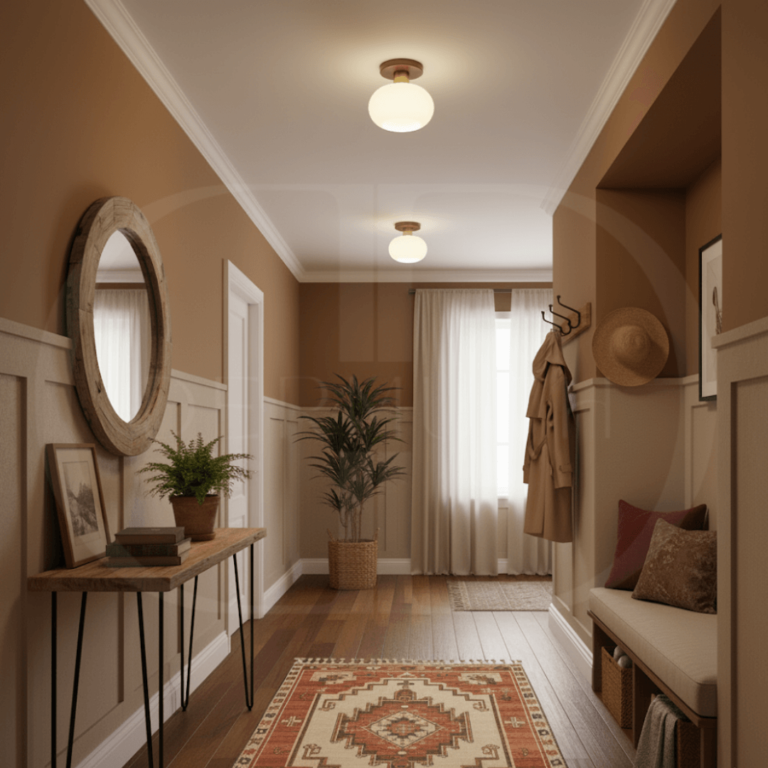 Deckenleuchte Holz & Milchglas