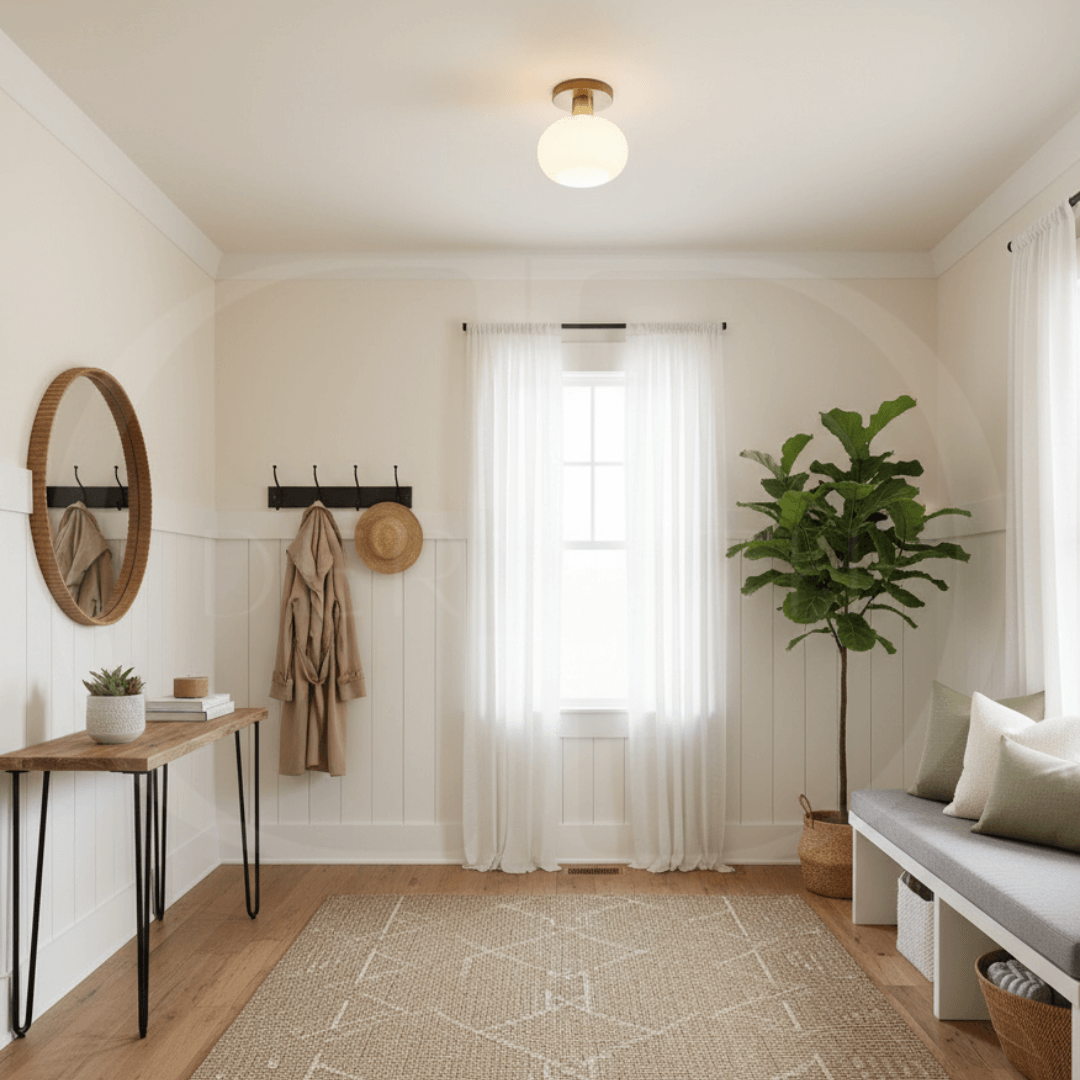 Deckenleuchte Holz & Milchglas