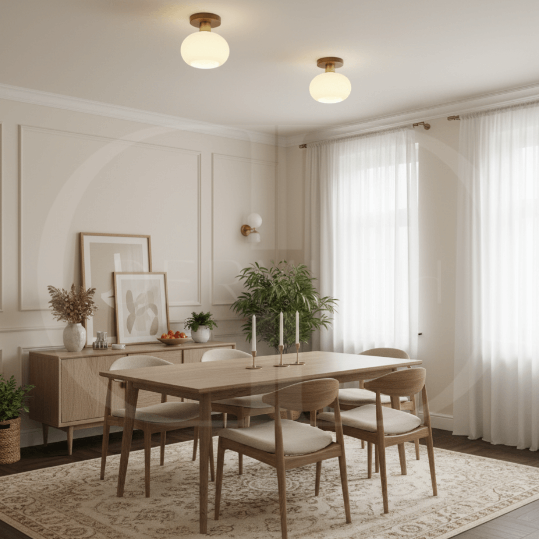 Deckenleuchte Holz & Milchglas