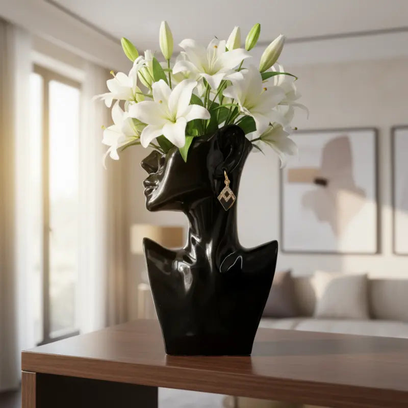 Dekorative Keramikvase Gesicht in Schwarz