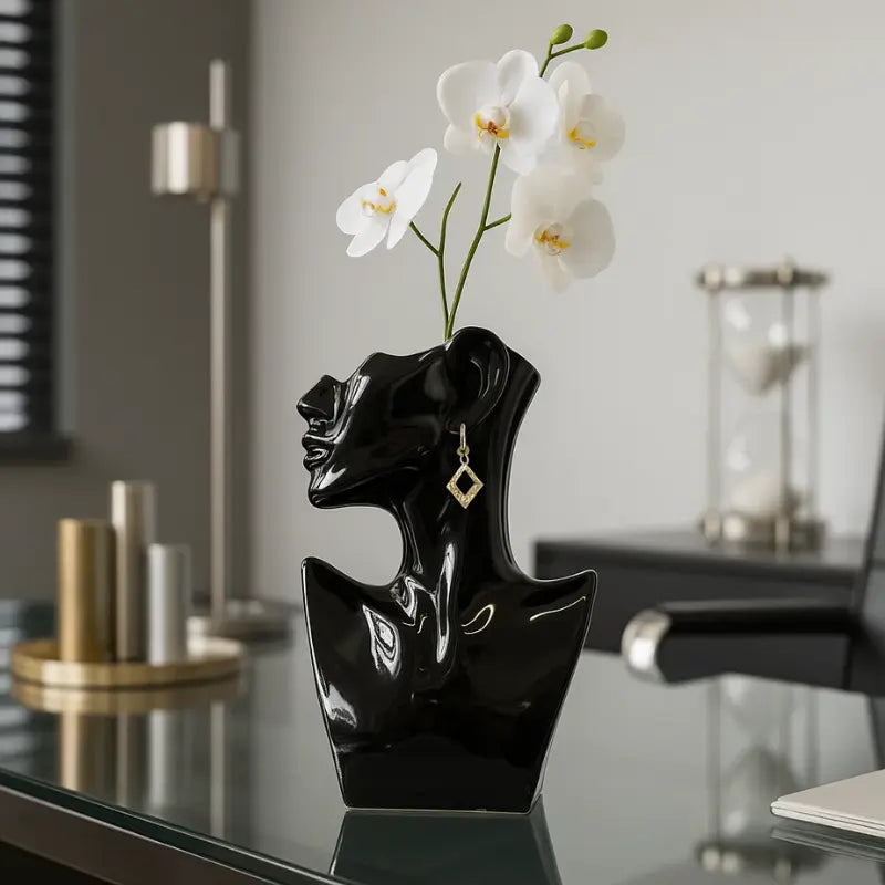 Dekorative Keramikvase Gesicht in Schwarz